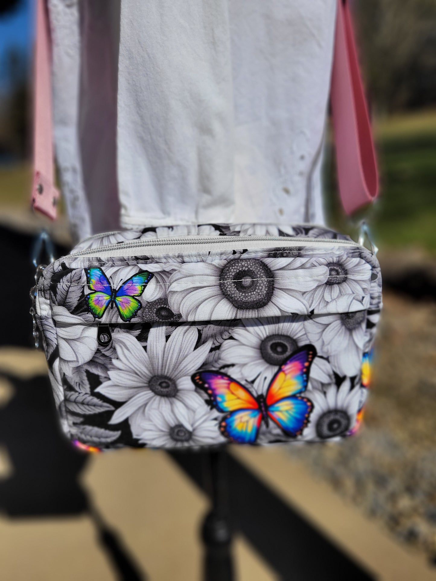 Black & White Daisy with Colored Butterfly