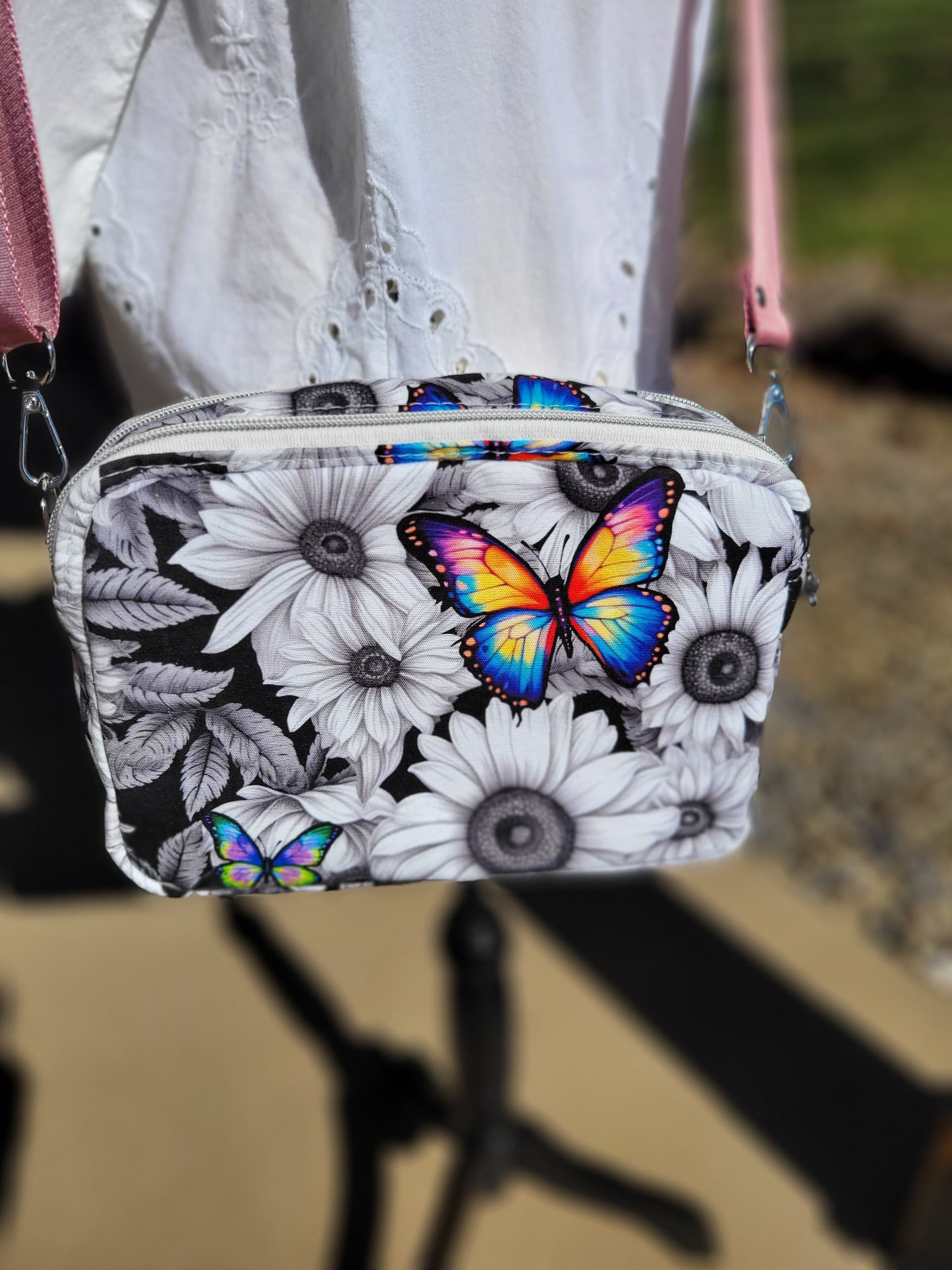 Black & White Daisy with Colored Butterfly